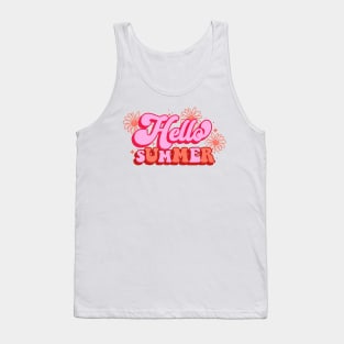 Hello Summer Groovy Outfit Retro Vintage watermelon color Tank Top